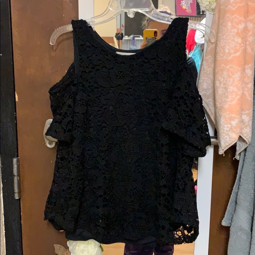 Black Lace Cold Shoulder Top